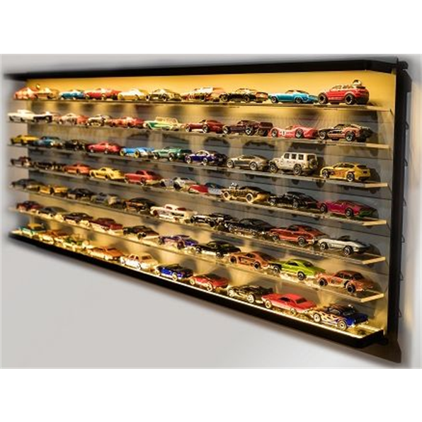 Wall Mounted Illuminated Display Case (70 Cars) Black 92 x 37.5 x 8cm