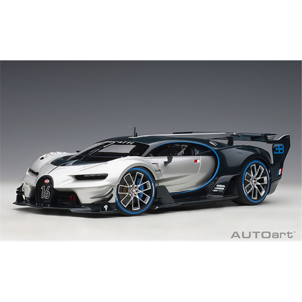 Bugatti Vision GT Argent Silver/Blue Carbon - John Ayrey Die Casts