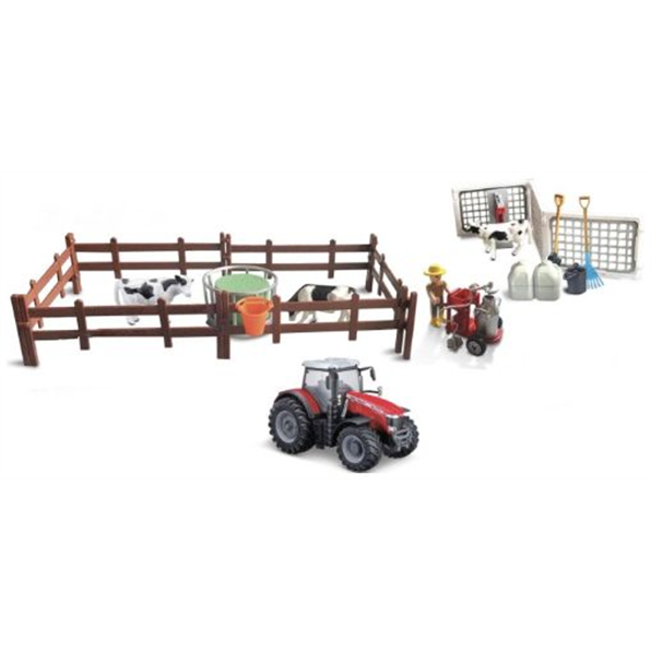 Farmland Playset Cow Feeding w/Massey Ferguson Tractor