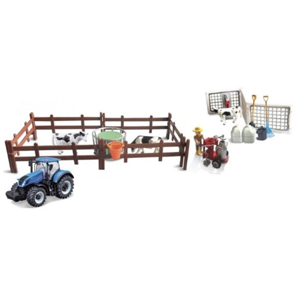 Farmland Playset Cow Feeding w/New Holland T7.315 HD Tractor