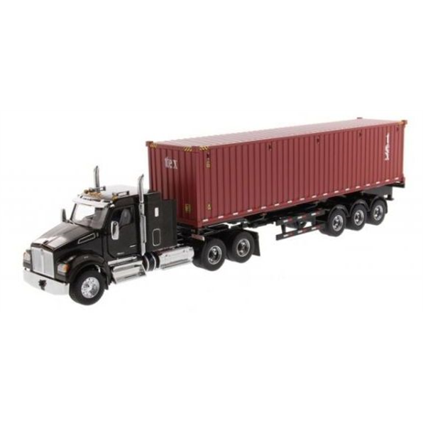 Kenworth T880 SFFA Sleeper Tandem Tractor Black w/40' Sea Container