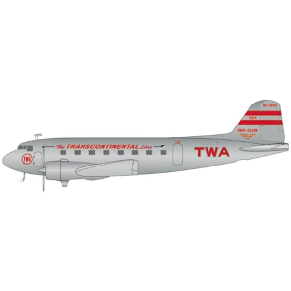 DC-3 TWA (Transcontinental and Western Air) NC1943 (Polished)