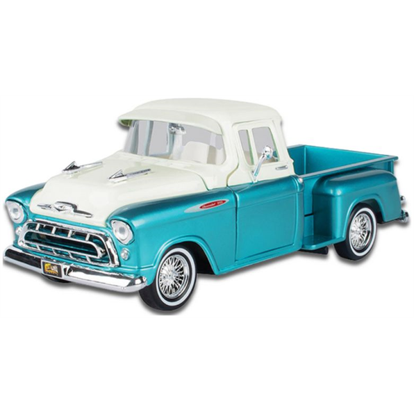 Chevy 3100 Stepside 1957 Turquoise/White 'Get Low'